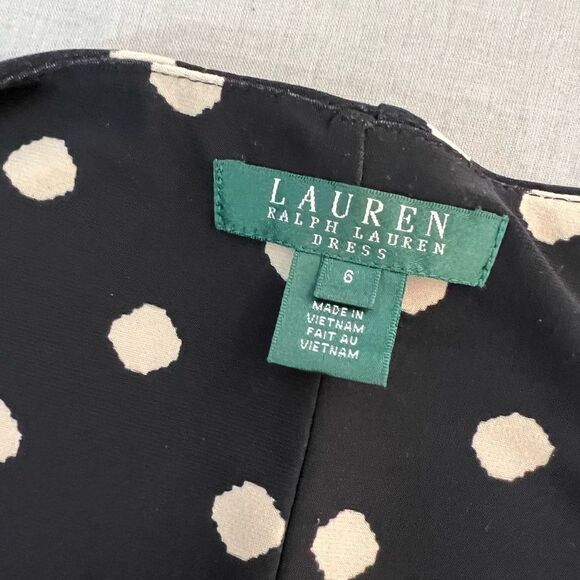 Lauren Ralph Lauren black tan spotted cowl neck side pleated size 6 - Picture 7 of 8